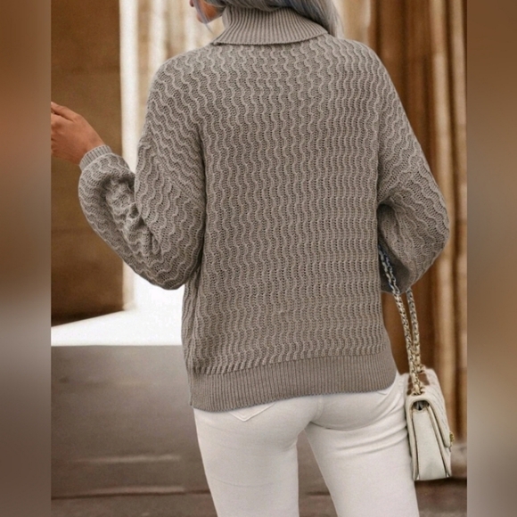 New Luxe Oversized Knit Turtleneck Sweater Top PLUS Tan Khaki - Picture 6 of 8